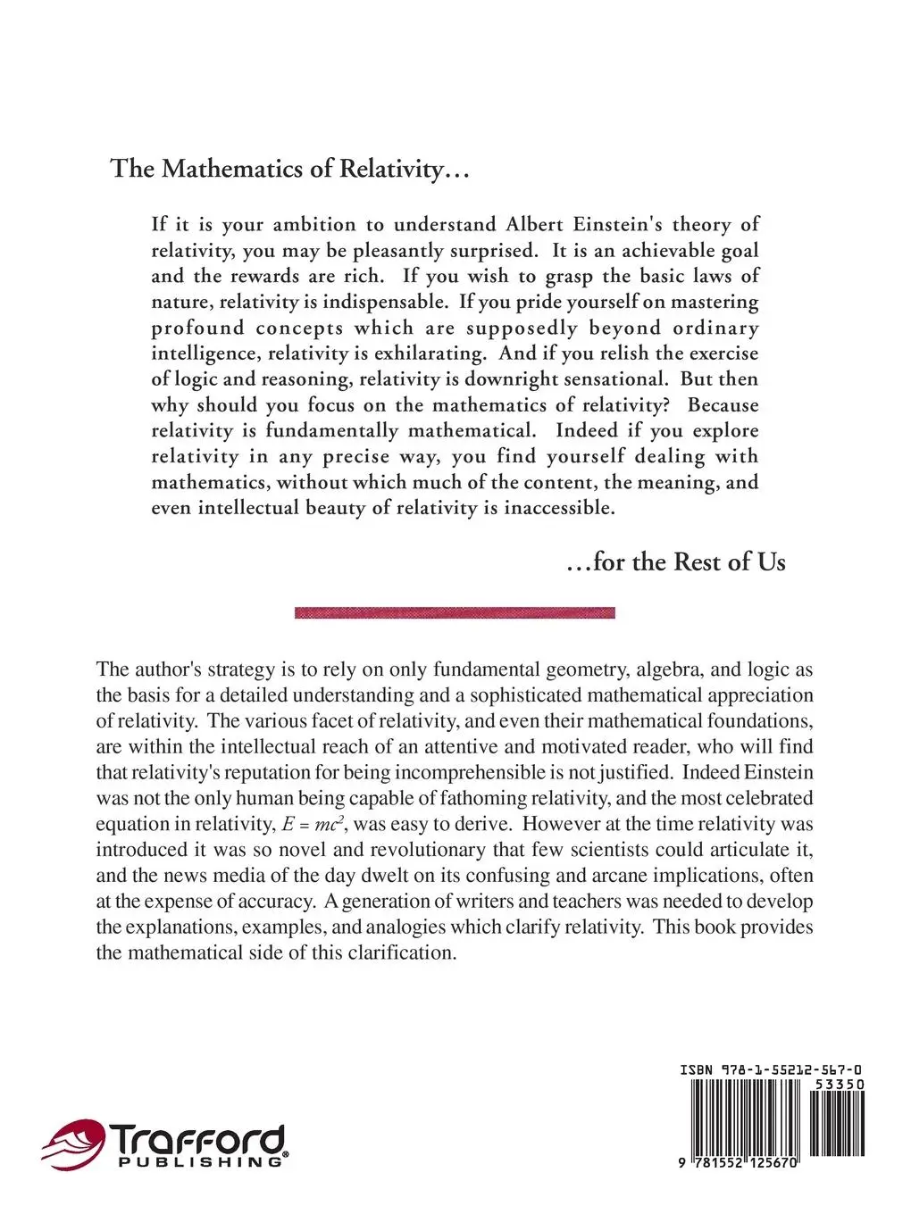 Rückseite: 9781552125670 | The Mathematics of Relativity for the Rest of Us | D. | Taschenbuch
