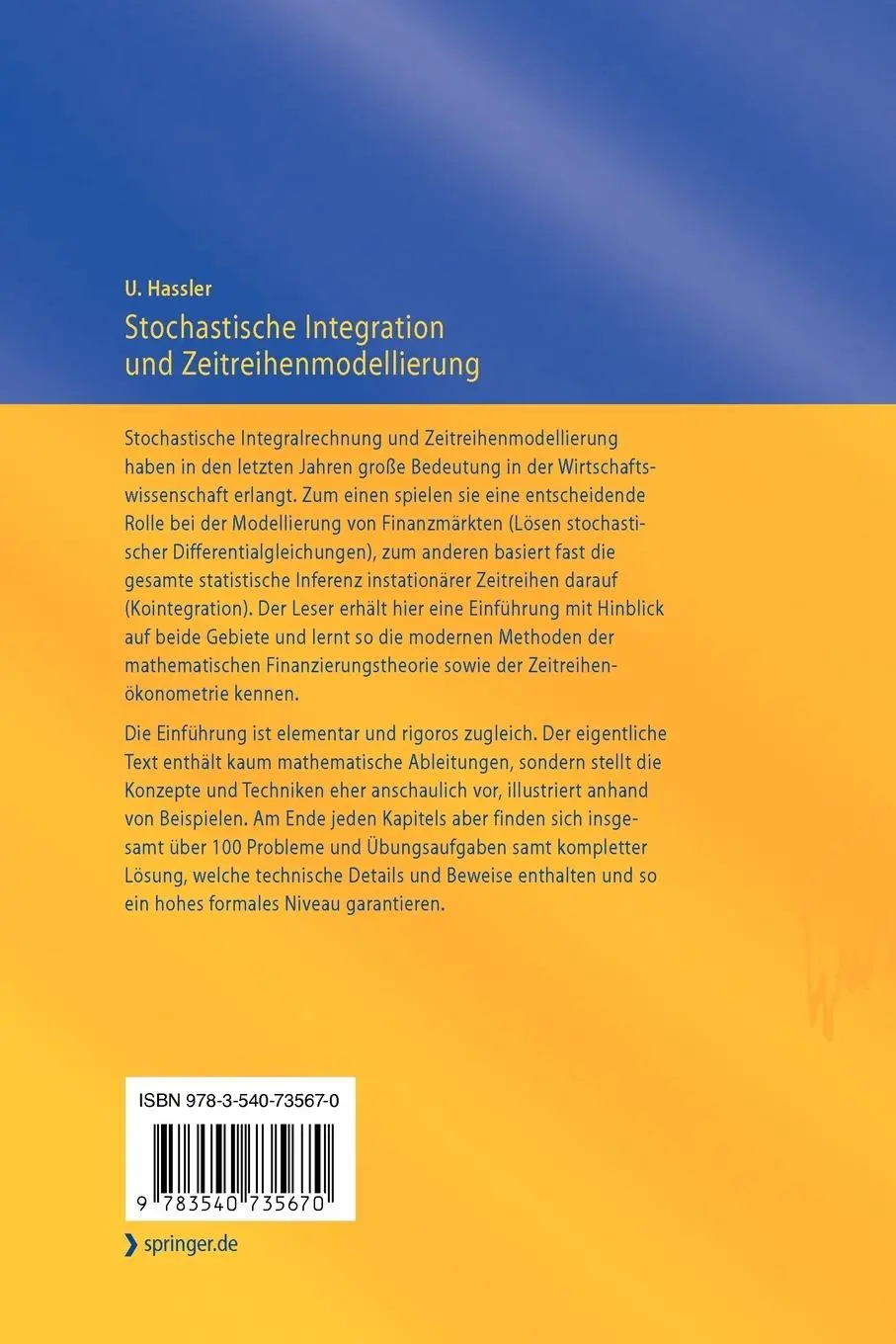 Rückseite: 9783540735670 | Stochastische Integration und Zeitreihenmodellierung | Uwe Hassler