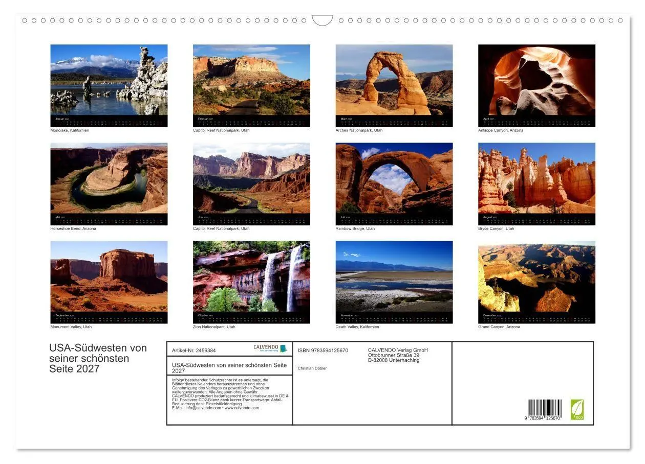 Bild: 9783594125670 | USA-Südwesten von seiner schönsten Seite 2027 (Wandkalender 2027...