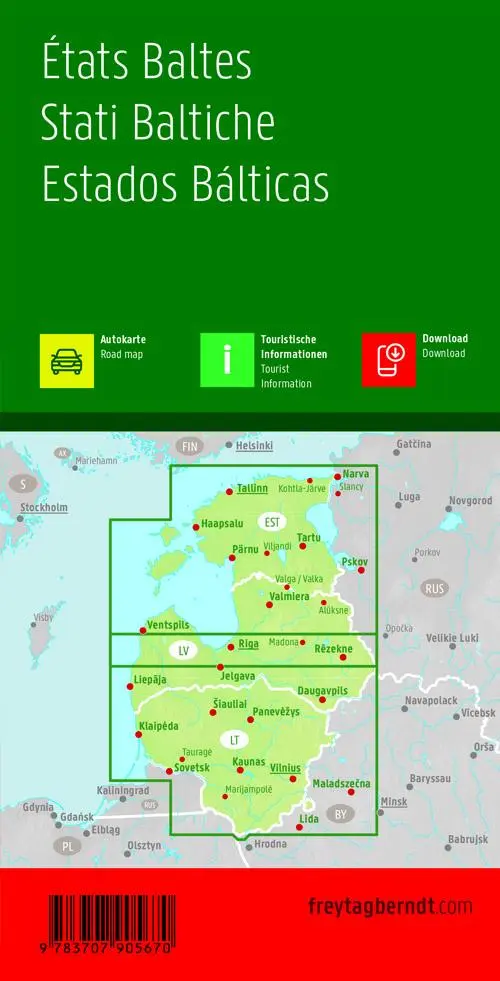 Rückseite: 9783707905670 | Baltische Staaten / Baltic States 1 : 400 000 Autokarte | berndt