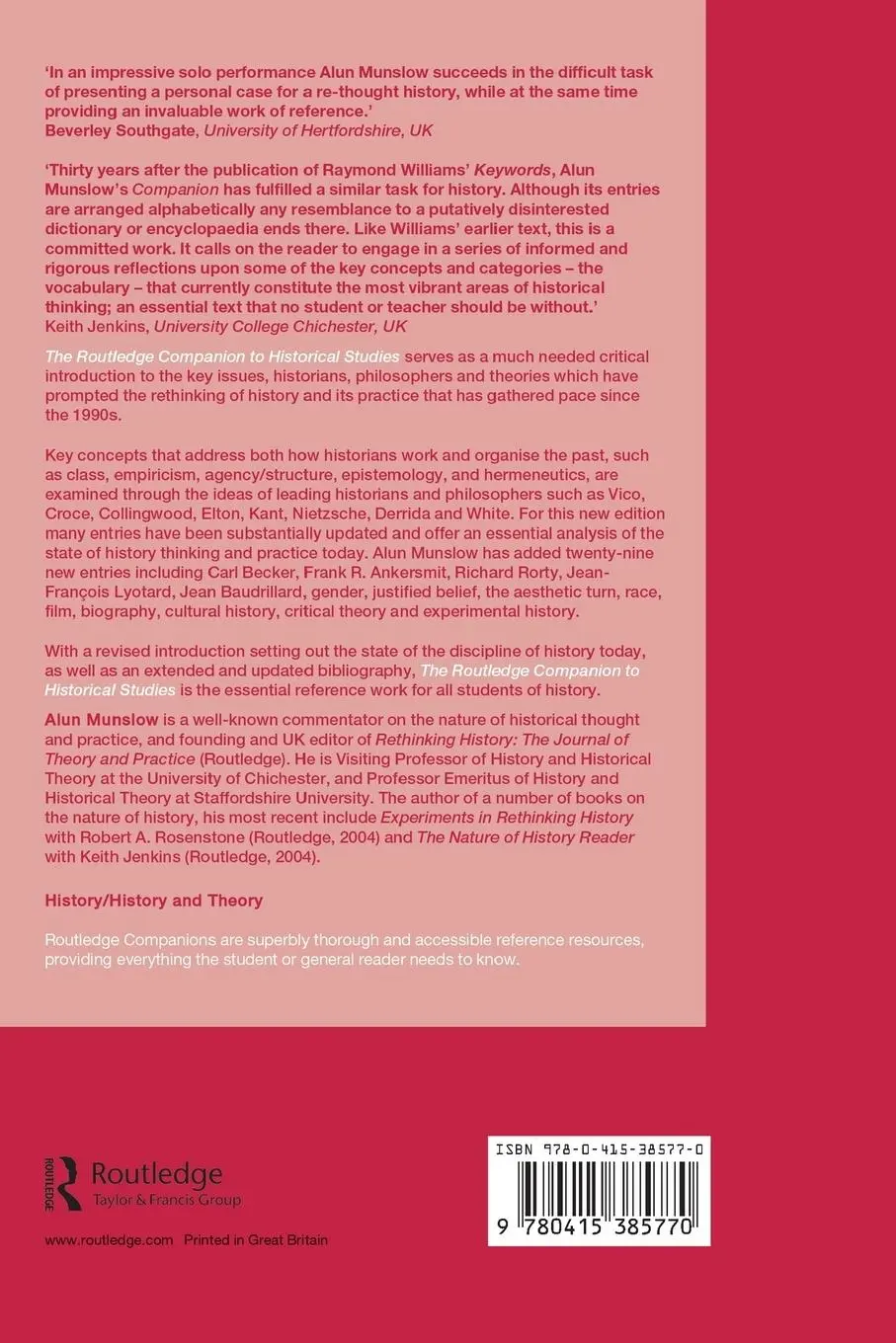 Rückseite: 9780415385770 | The Routledge Companion to Historical Studies | Alun Munslow | Buch