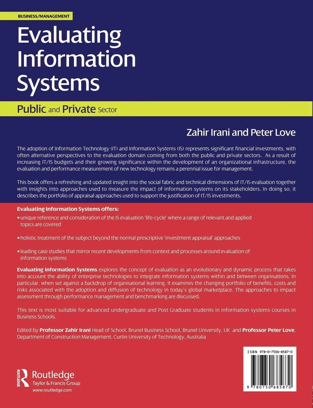 Rückseite: 9780750685870 | Evaluating Information Systems | Zahir Irani (u. a.) | Taschenbuch