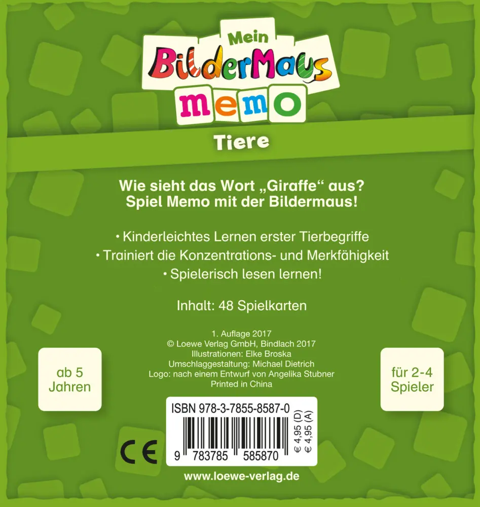 Bild: 9783785585870 | Mein Bildermaus-Memo - Tiere (Kinderspiel) | Elke Broska | Spiel