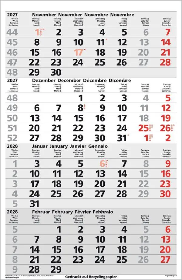 Bild: 9783819305870 | 4-Monats-Planer Comfort Recyclingpapier 2027 | Verlag Korsch | 12 S.