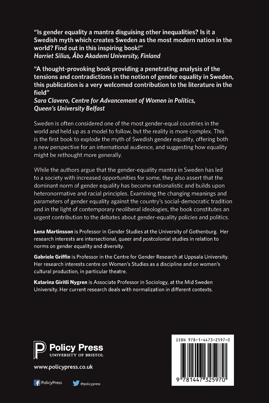 Rückseite: 9781447325970 | Challenging the myth of gender equality in Sweden | Martinsson (u. a.)