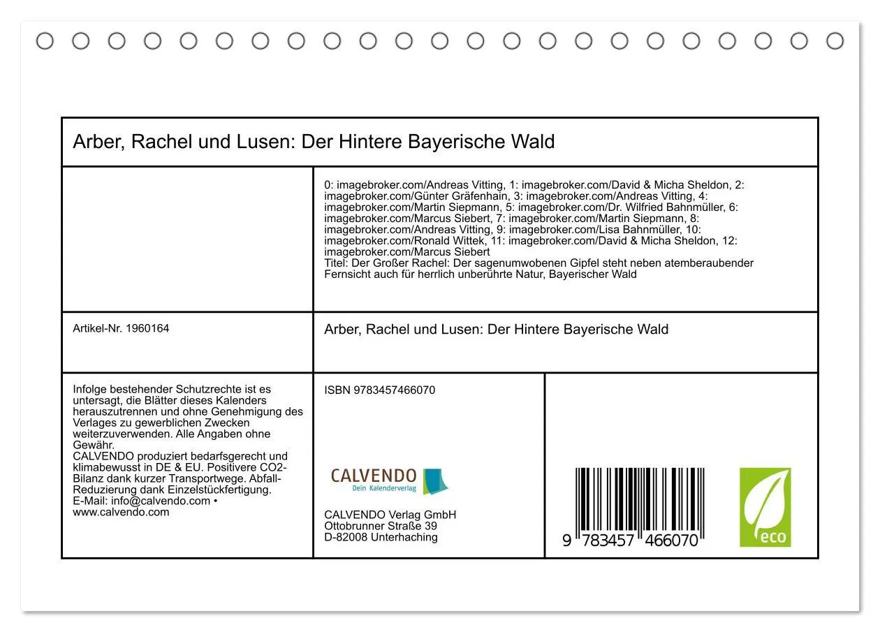 Bild: 9783457466070 | Arber, Rachel und Lusen: Der Hintere Bayerische Wald (Tischkalender...