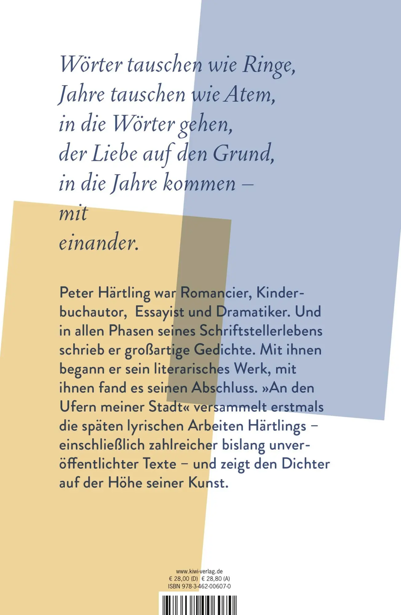 Rückseite: 9783462006070 | An den Ufern meiner Stadt | Späte Gedichte | Peter Härtling | Buch