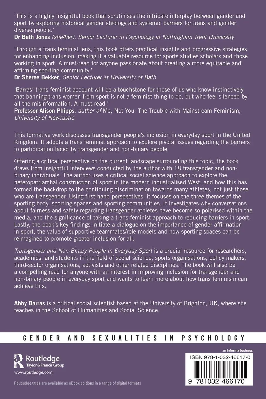 Rückseite: 9781032466170 | Transgender and Non-Binary People in Everyday Sport | Abby Barras