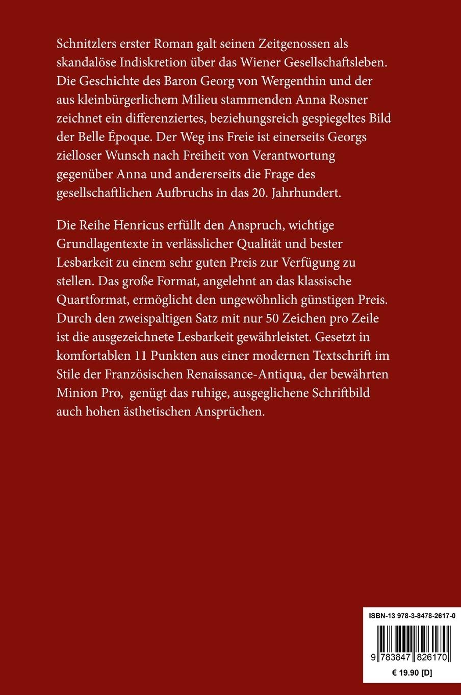 Rückseite: 9783847826170 | Der Weg ins Freie | Roman der Wiener Belle Époque | Arthur Schnitzler