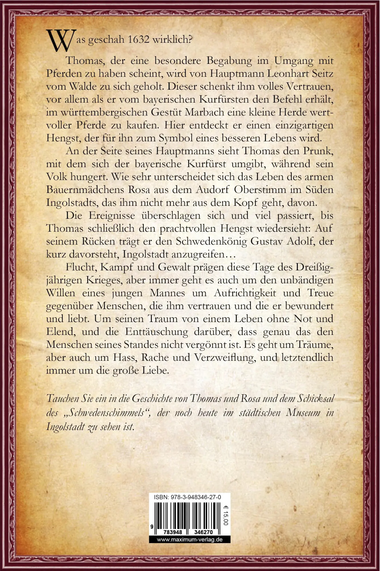 Bild: 9783948346270 | Der Schwedenschimmel | Historischer Roman | Carmen Mayer | Taschenbuch