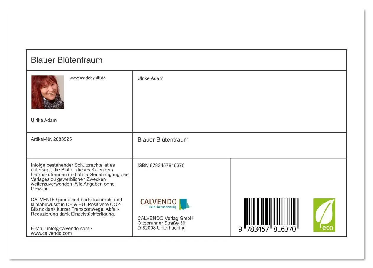 Bild: 9783457816370 | Blauer Blütentraum (Tischkalender 2026 DIN A5 quer), CALVENDO...