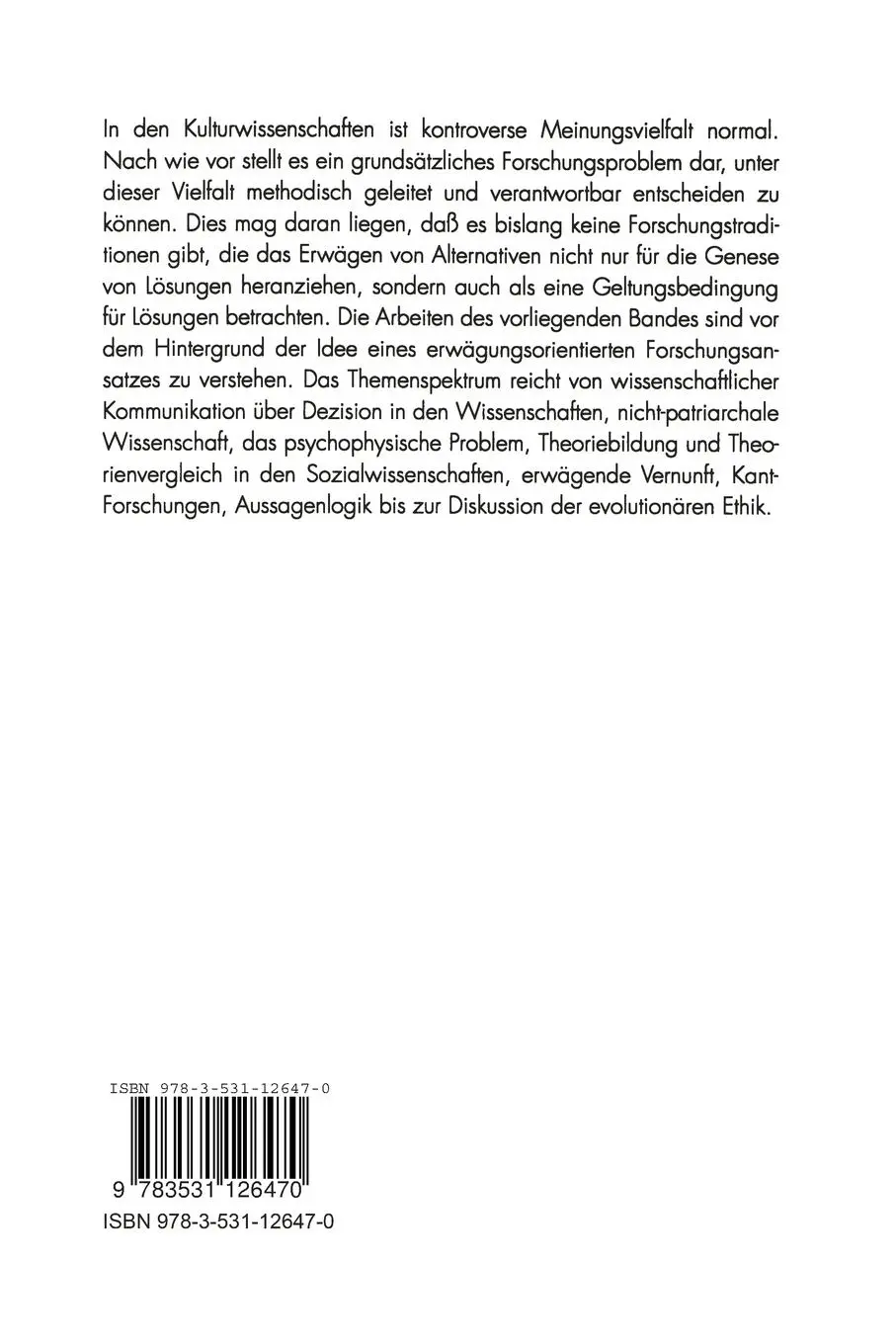 Rückseite: 9783531126470 | Alternativer Umgang mit Alternativen | Frank Benseler (u. a.) | Buch