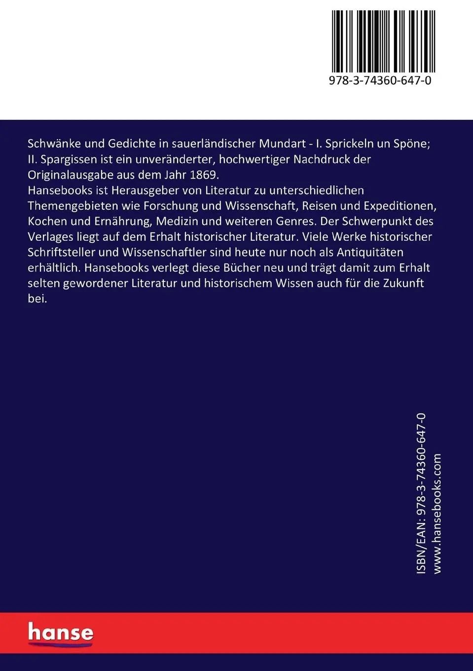 Rückseite: 9783743606470 | Schwänke und Gedichte in sauerländischer Mundart | Grimme | Buch