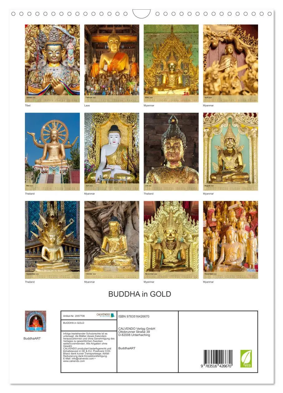 Bild: 9783516426670 | BUDDHA in GOLD (Wandkalender 2026 DIN A3 hoch), CALVENDO...
