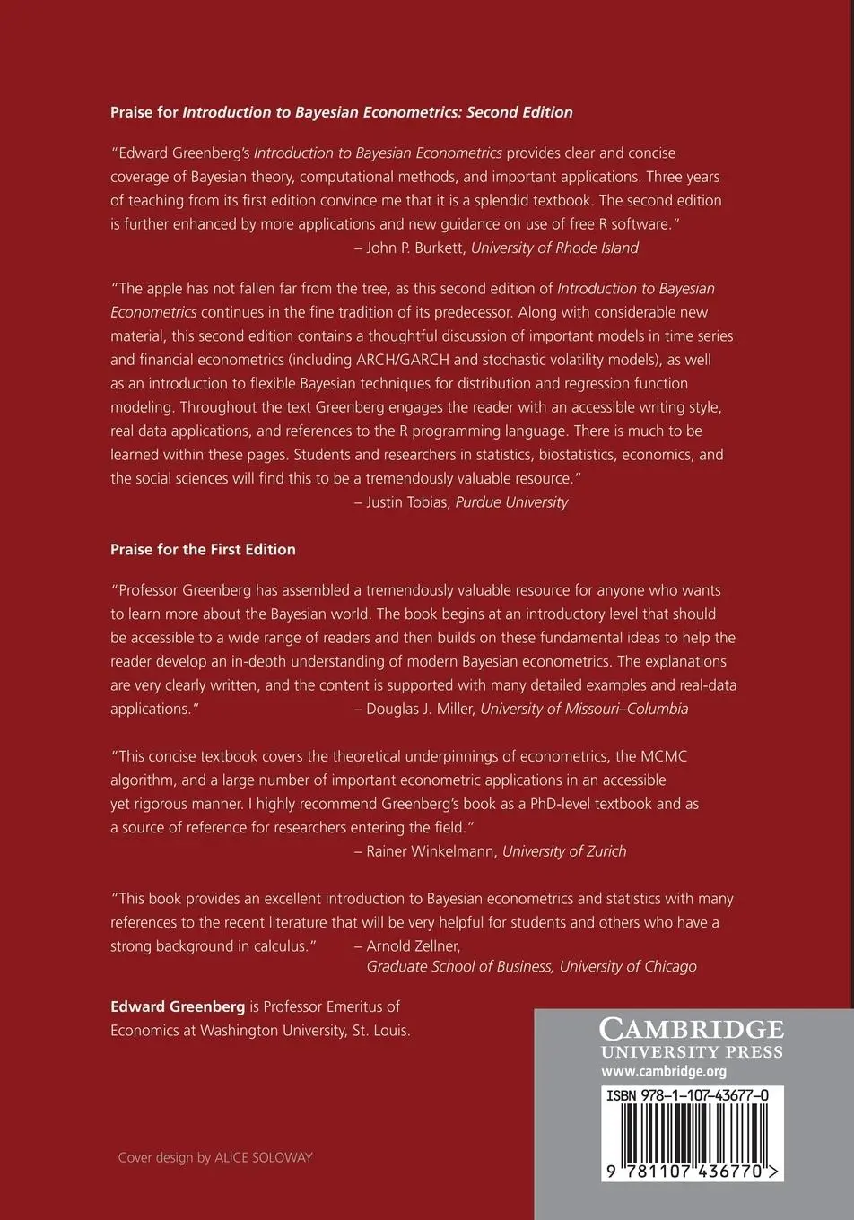Rückseite: 9781107436770 | Introduction to Bayesian Econometrics | Edward Greenberg | Taschenbuch