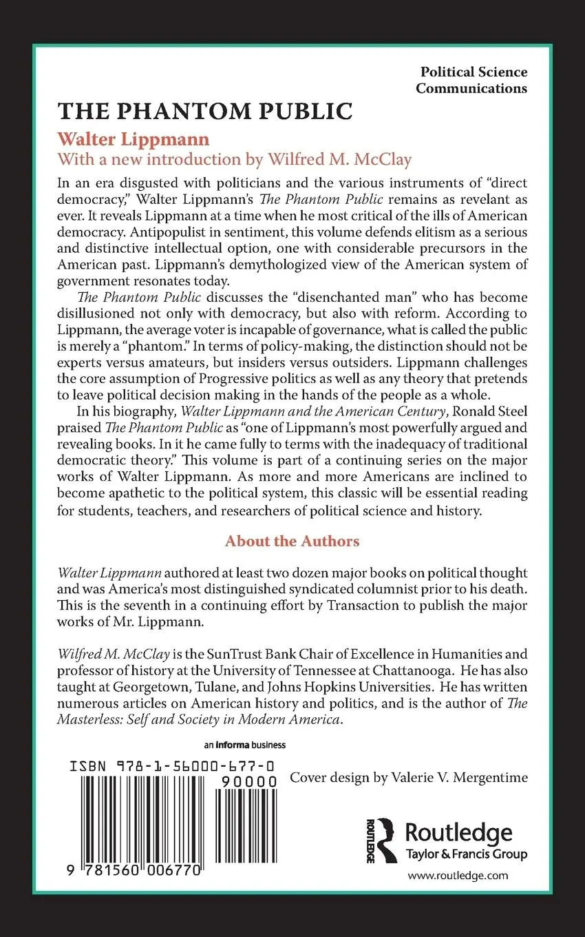 Rückseite: 9781560006770 | The Phantom Public | Walter Lippmann | Taschenbuch | Englisch | 1993