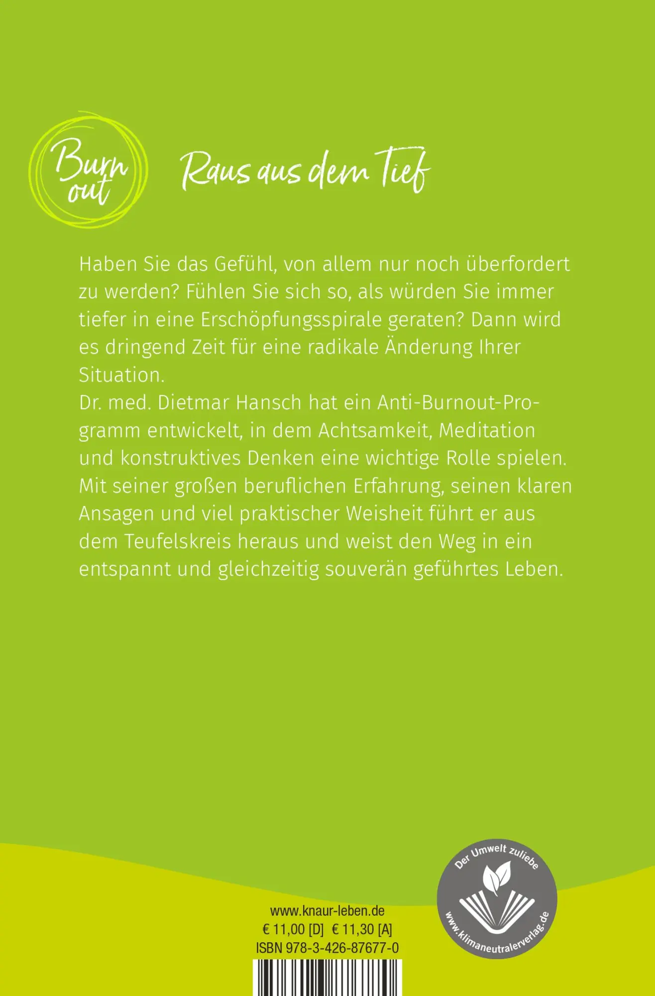 Rückseite: 9783426876770 | Burnout | Mit Achtsamkeit und Flow aus der Stressfalle | Hansch | Buch