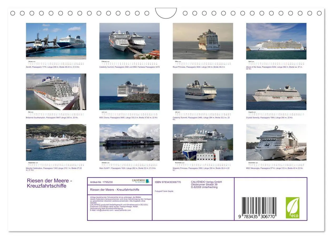 Bild: 9783435306770 | Riesen der Meere - Kreuzfahrtschiffe (Wandkalender 2025 DIN A4...