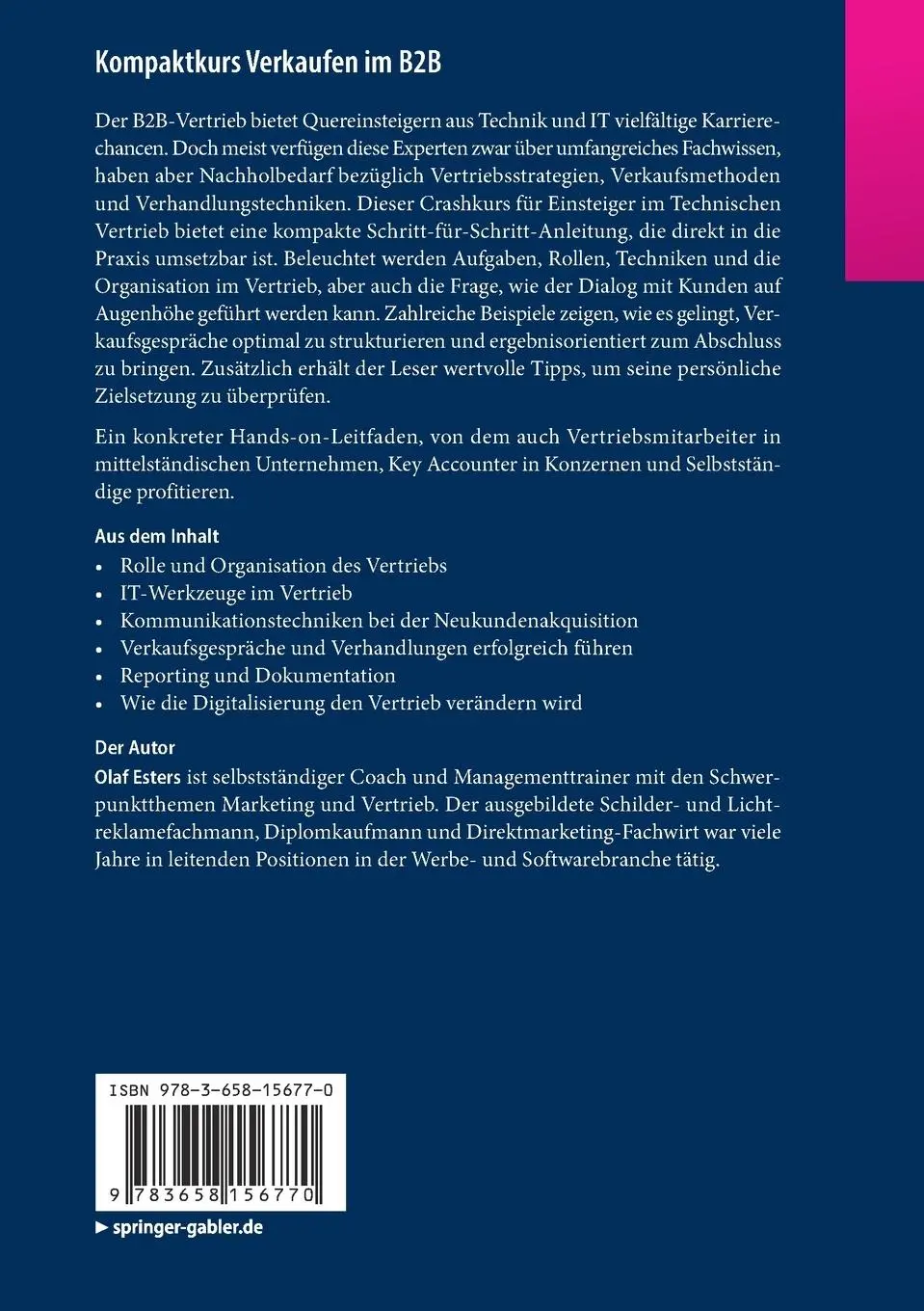 Rückseite: 9783658156770 | Kompaktkurs Verkaufen im B2B | Olaf Esters | Taschenbuch | XIX | 2018