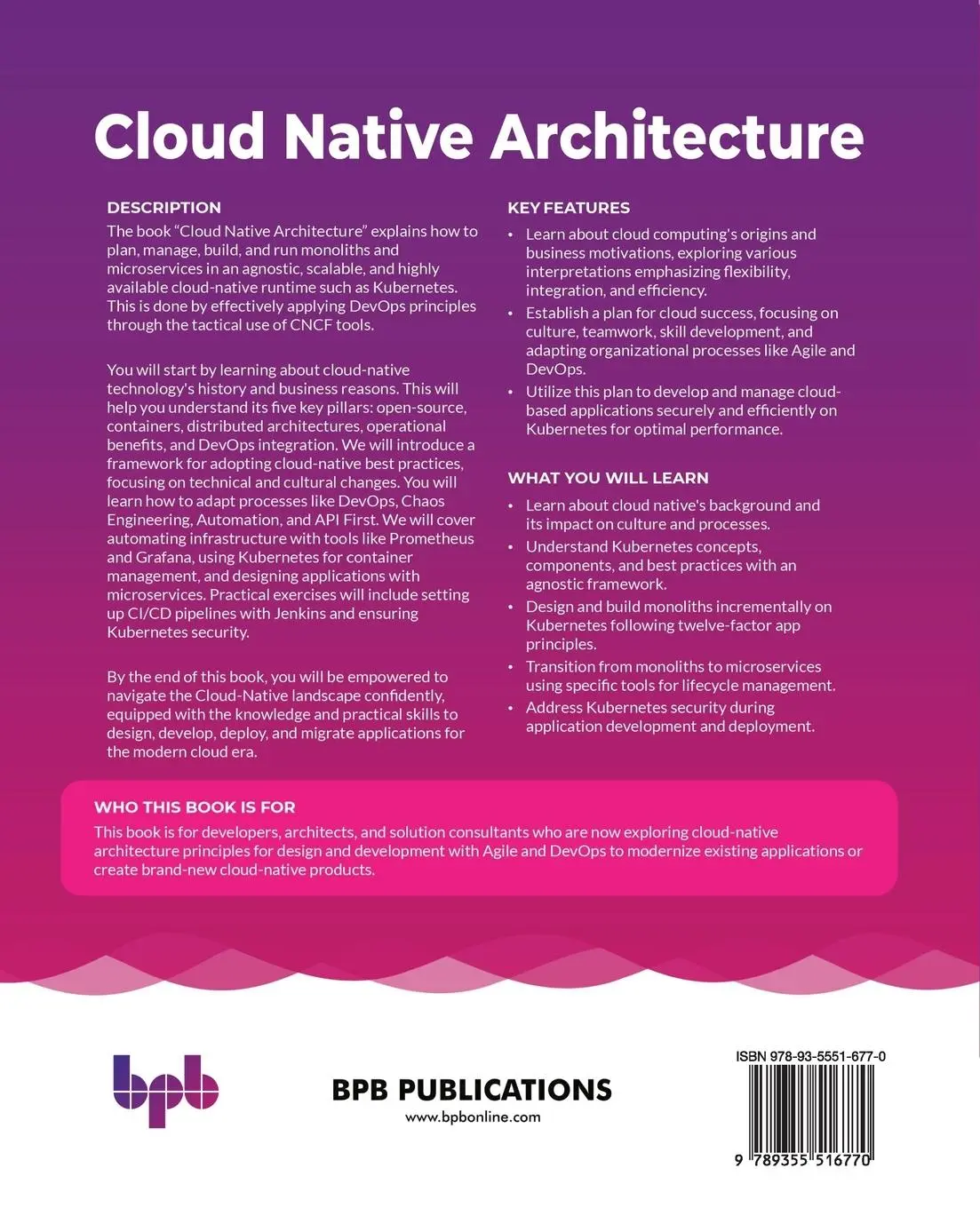 Rückseite: 9789355516770 | Cloud Native Architecture | Fernando Harris | Taschenbuch | Englisch