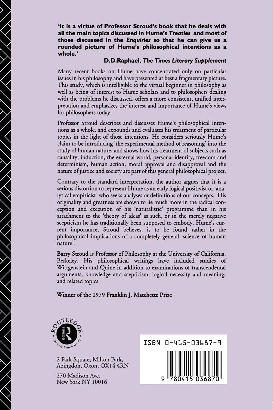 Rückseite: 9780415036870 | Hume-Arg Philosophers | Barry Stroud | Taschenbuch | Englisch | 1981