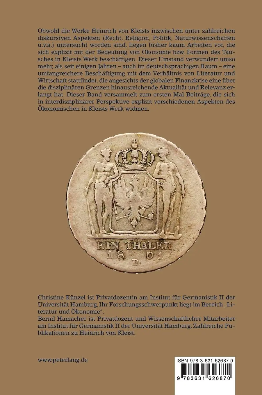 Rückseite: 9783631626870 | Tauschen und Täuschen | Kleist und (die) Ökonomie | Hamacher (u. a.)