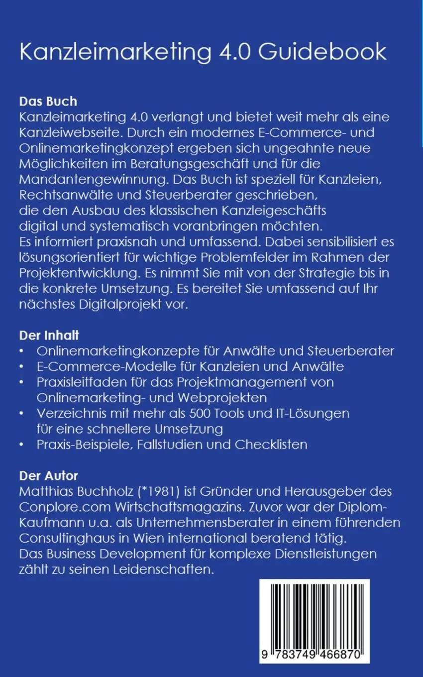 Rückseite: 9783749466870 | Kanzleimarketing 4.0 Guidebook - Onlinemarketing und E-Commerce für...