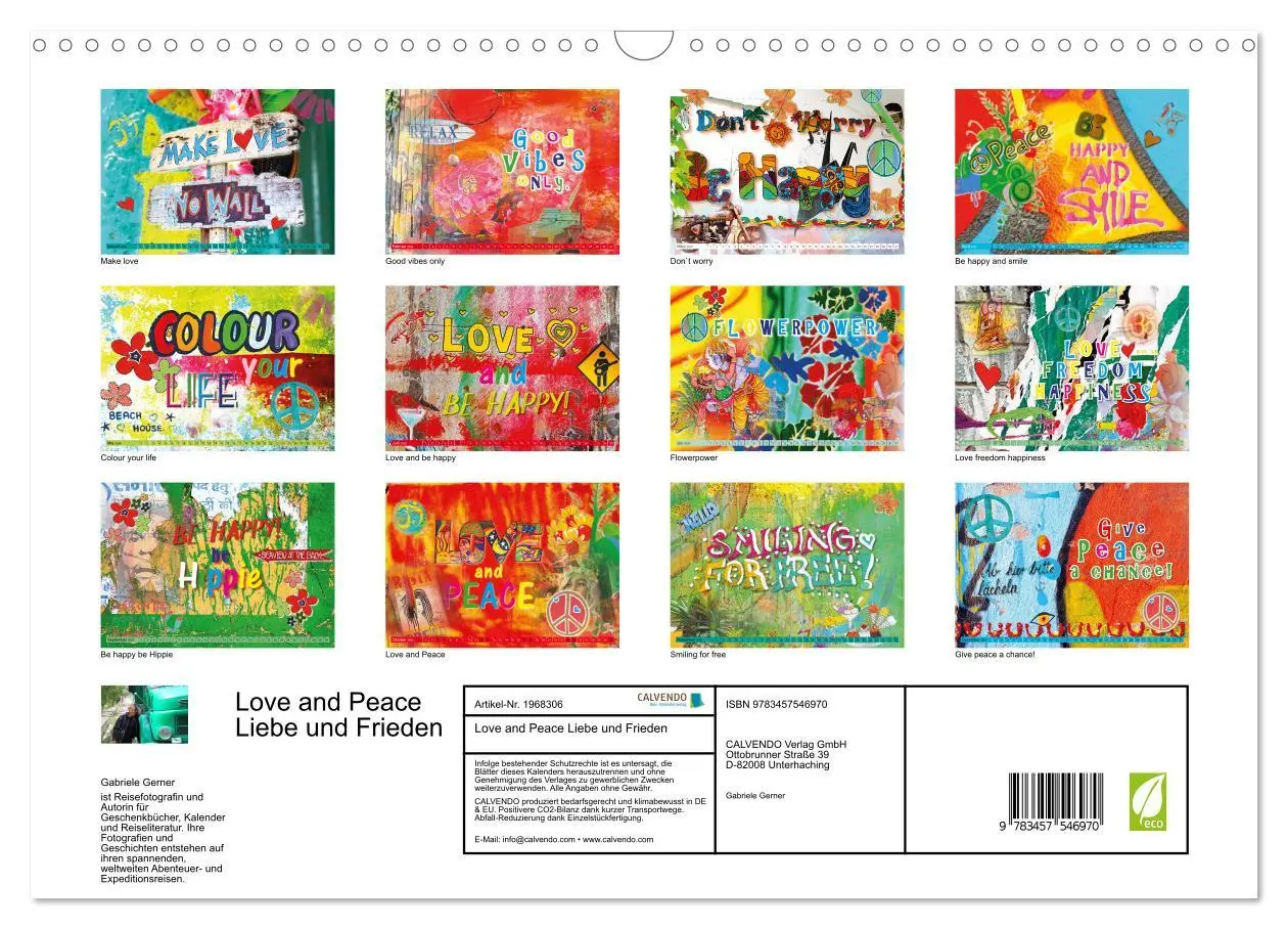 Bild: 9783457546970 | Love and Peace Liebe und Frieden (Wandkalender 2026 DIN A3 quer),...