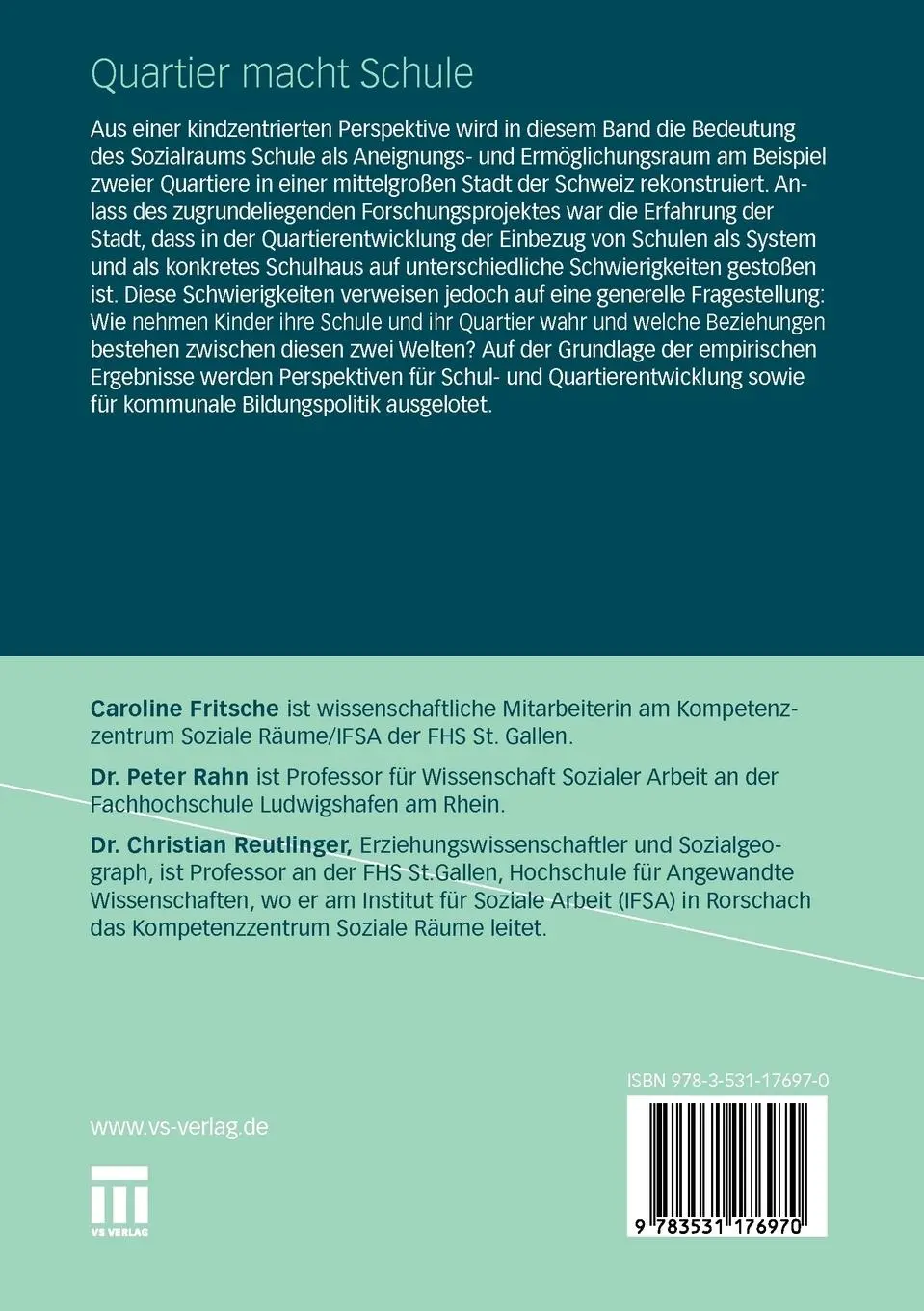 Rückseite: 9783531176970 | Quartier macht Schule | Die Perspektive der Kinder | Fritsche (u. a.)