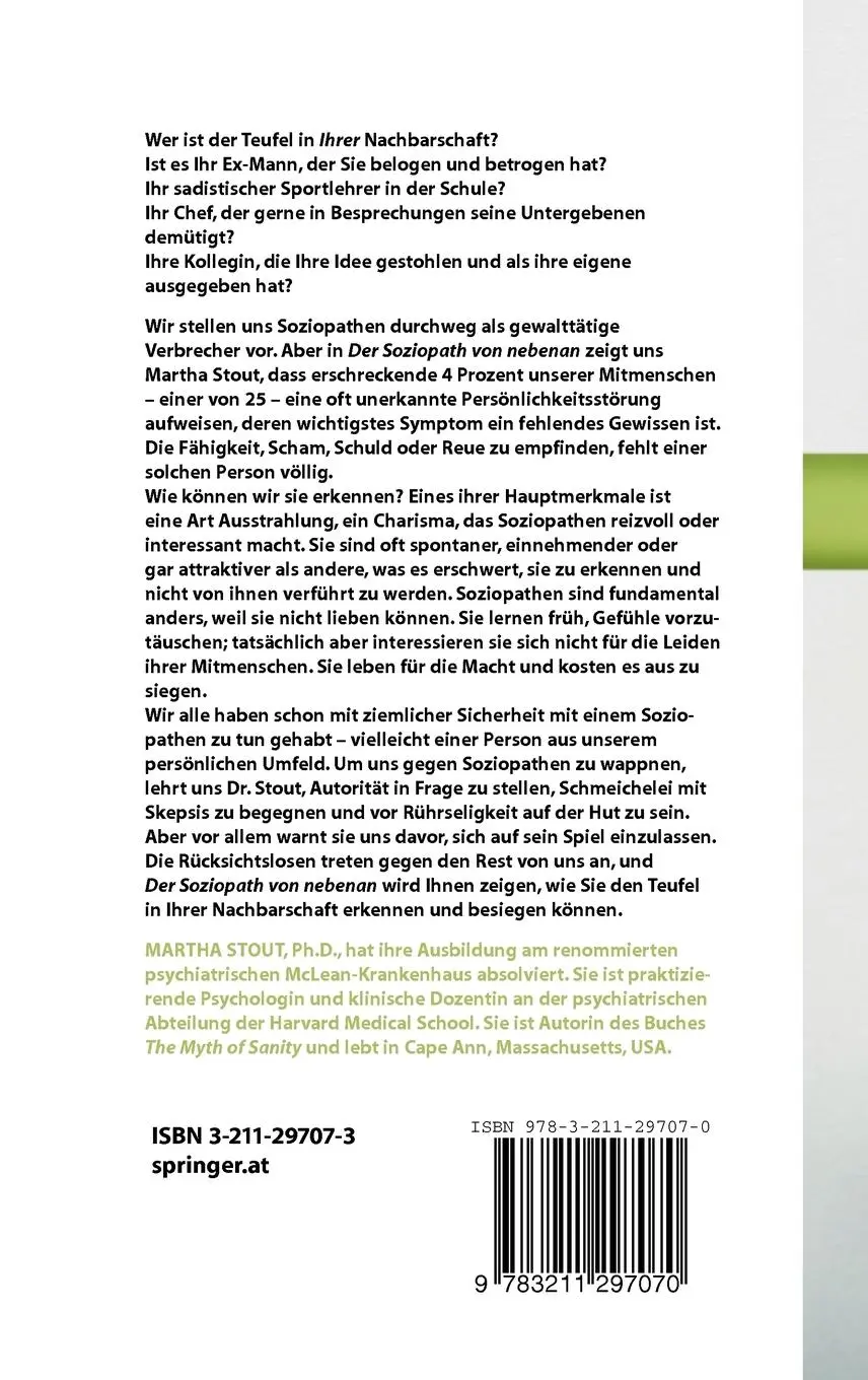 Rückseite: 9783211297070 | Der Soziopath von nebenan | Martha Stout | Buch | XIII | Deutsch