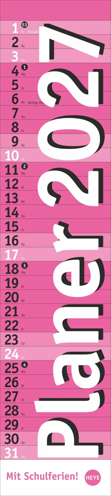 Cover: 9783756417070 | Langplaner, pink 2027 | Kalender | Streifenplaner Kalender Heye | 2027