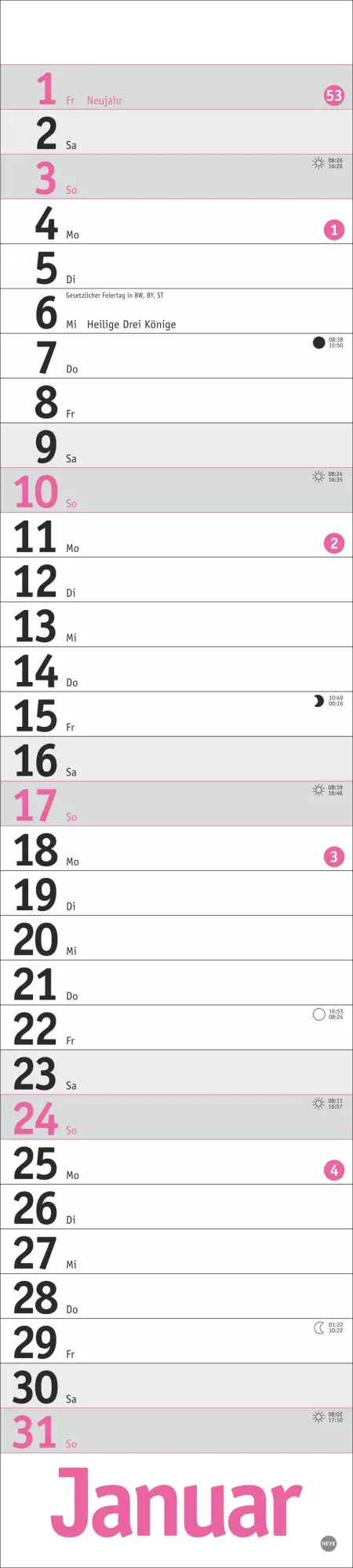 Bild: 9783756417070 | Langplaner, pink 2027 | Kalender | Streifenplaner Kalender Heye | 2027