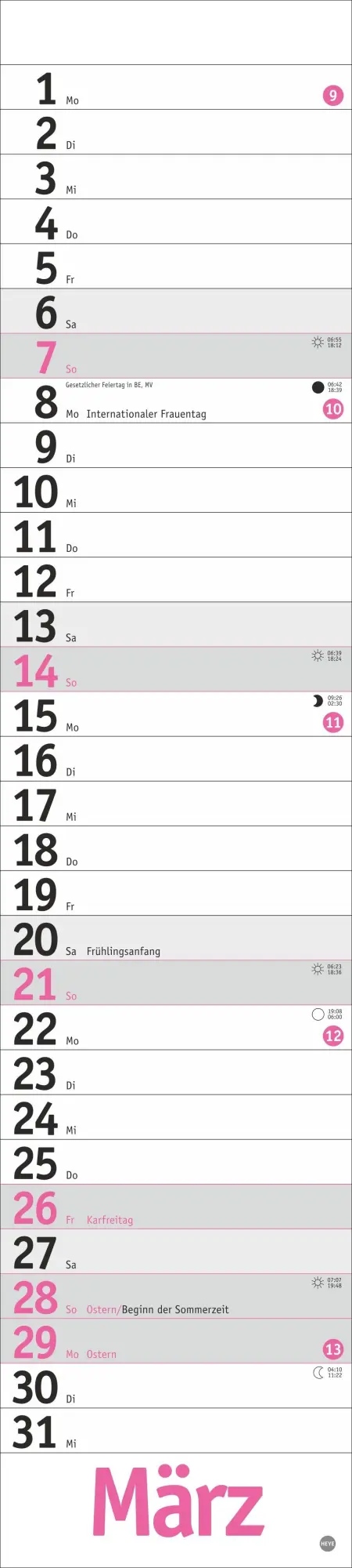 Bild: 9783756417070 | Langplaner, pink 2027 | Kalender | Streifenplaner Kalender Heye | 2027