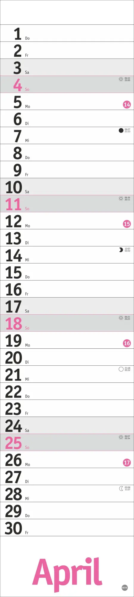 Bild: 9783756417070 | Langplaner, pink 2027 | Kalender | Streifenplaner Kalender Heye | 2027