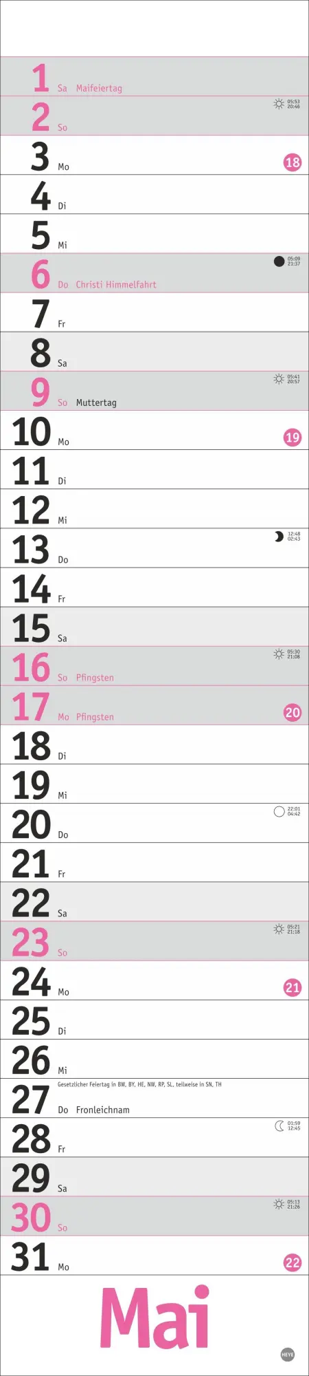 Bild: 9783756417070 | Langplaner, pink 2027 | Kalender | Streifenplaner Kalender Heye | 2027