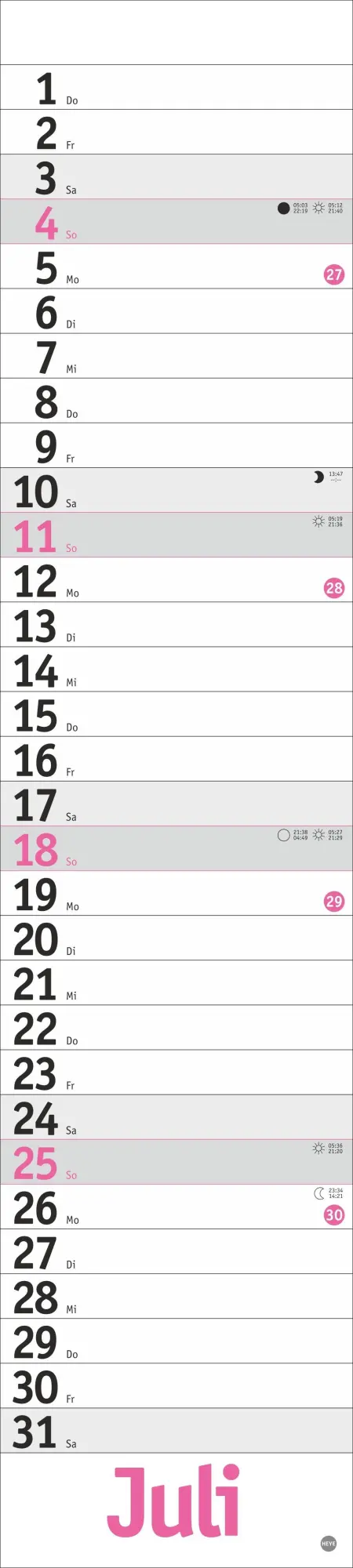 Bild: 9783756417070 | Langplaner, pink 2027 | Kalender | Streifenplaner Kalender Heye | 2027