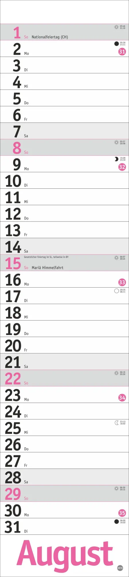 Bild: 9783756417070 | Langplaner, pink 2027 | Kalender | Streifenplaner Kalender Heye | 2027