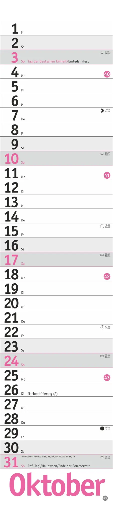 Bild: 9783756417070 | Langplaner, pink 2027 | Kalender | Streifenplaner Kalender Heye | 2027