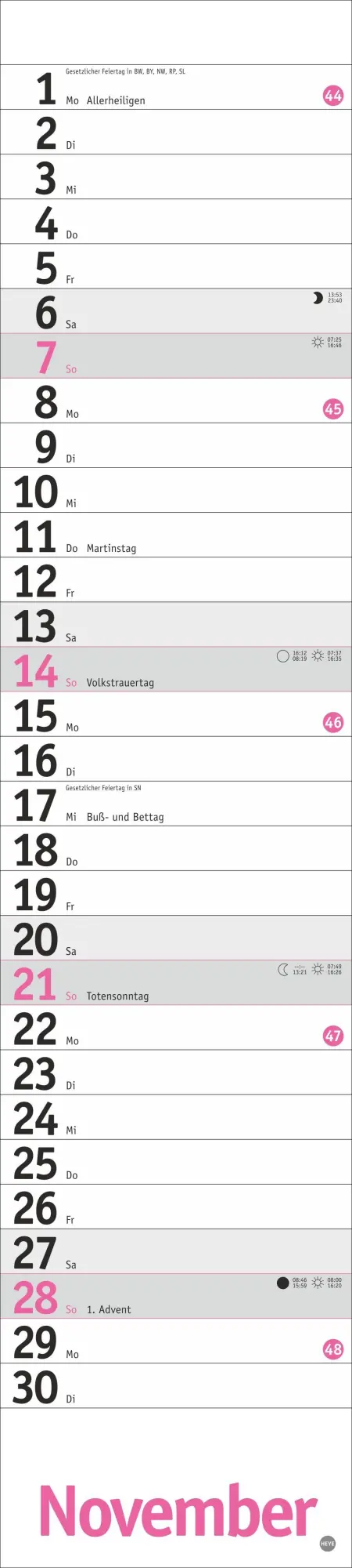 Bild: 9783756417070 | Langplaner, pink 2027 | Kalender | Streifenplaner Kalender Heye | 2027