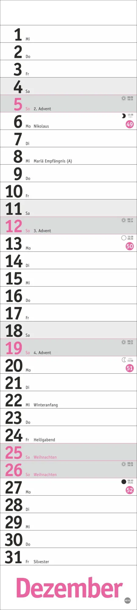 Bild: 9783756417070 | Langplaner, pink 2027 | Kalender | Streifenplaner Kalender Heye | 2027
