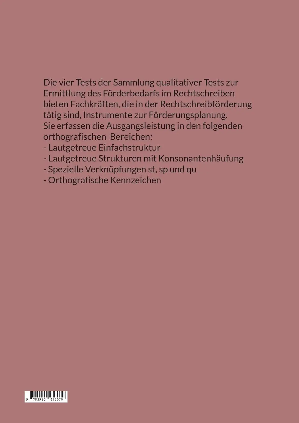 Rückseite: 9783910477070 | Qualitative Tests zur Ermittlung des Förderbedarfs im Rechtschreiben