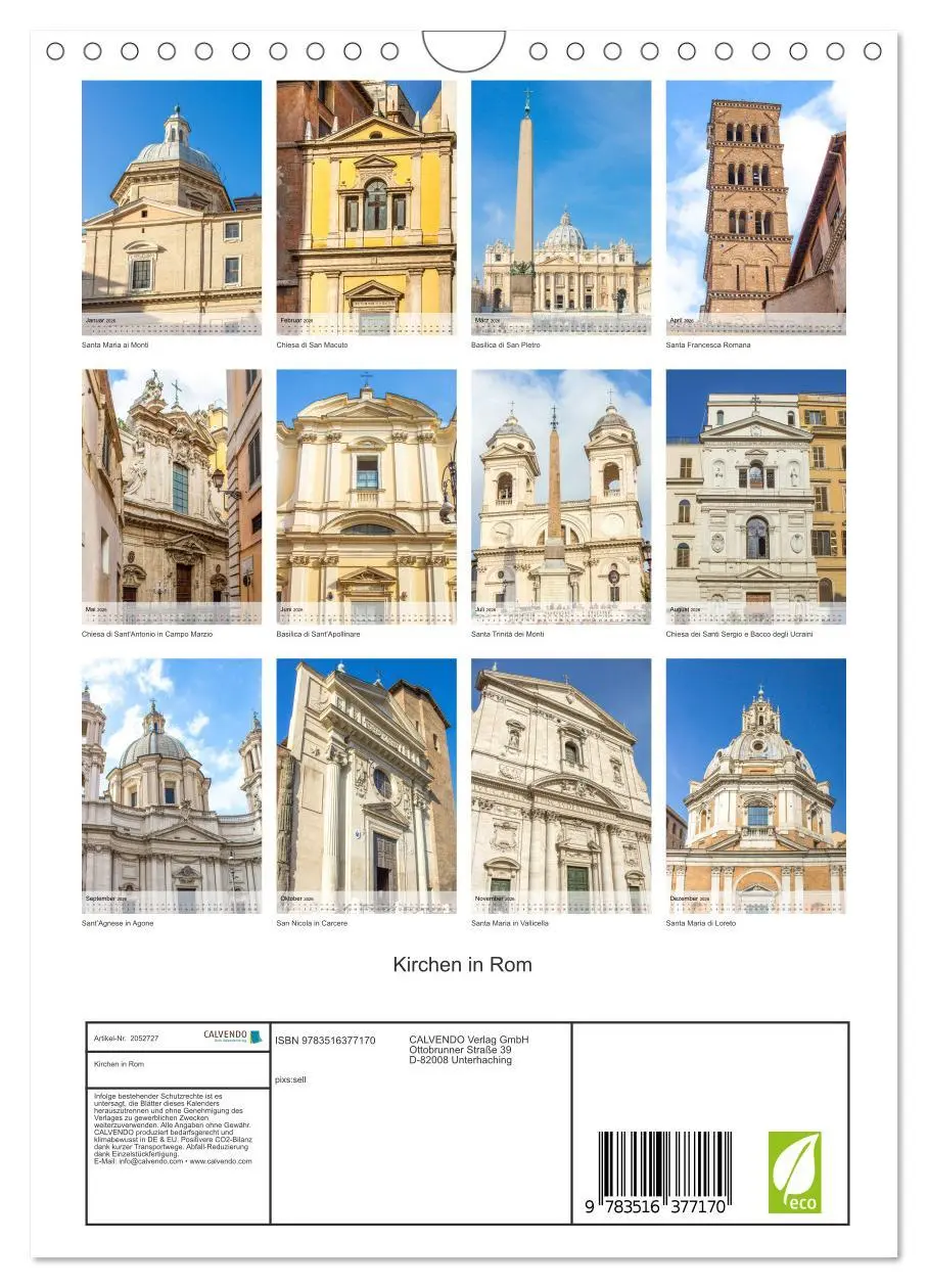 Bild: 9783516377170 | Kirchen in Rom (Wandkalender 2026 DIN A4 hoch), CALVENDO...