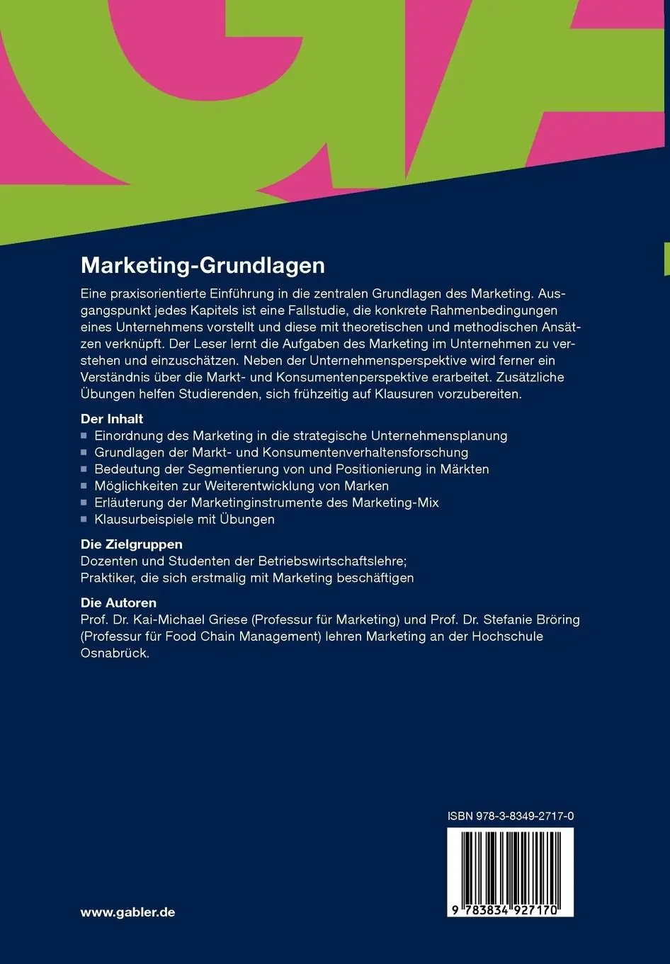 Rückseite: 9783834927170 | Marketing-Grundlagen | Eine fallstudienbasierte Einführung | Buch