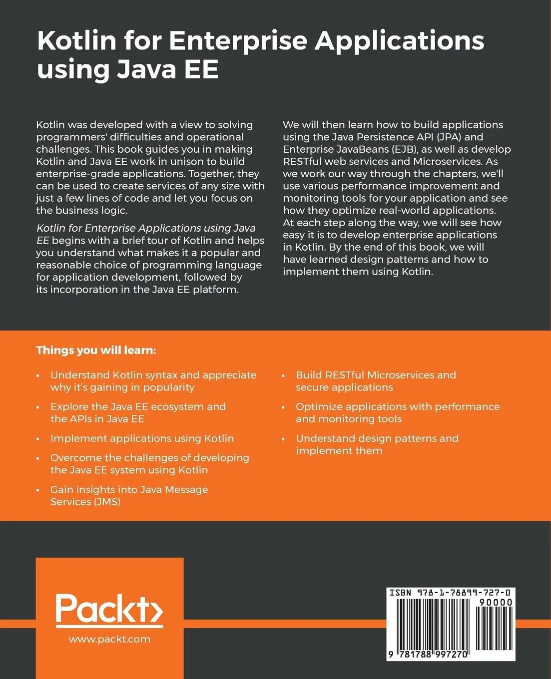 Rückseite: 9781788997270 | Kotlin for Enterprise Applications using Java EE | Raghavendra K Rao