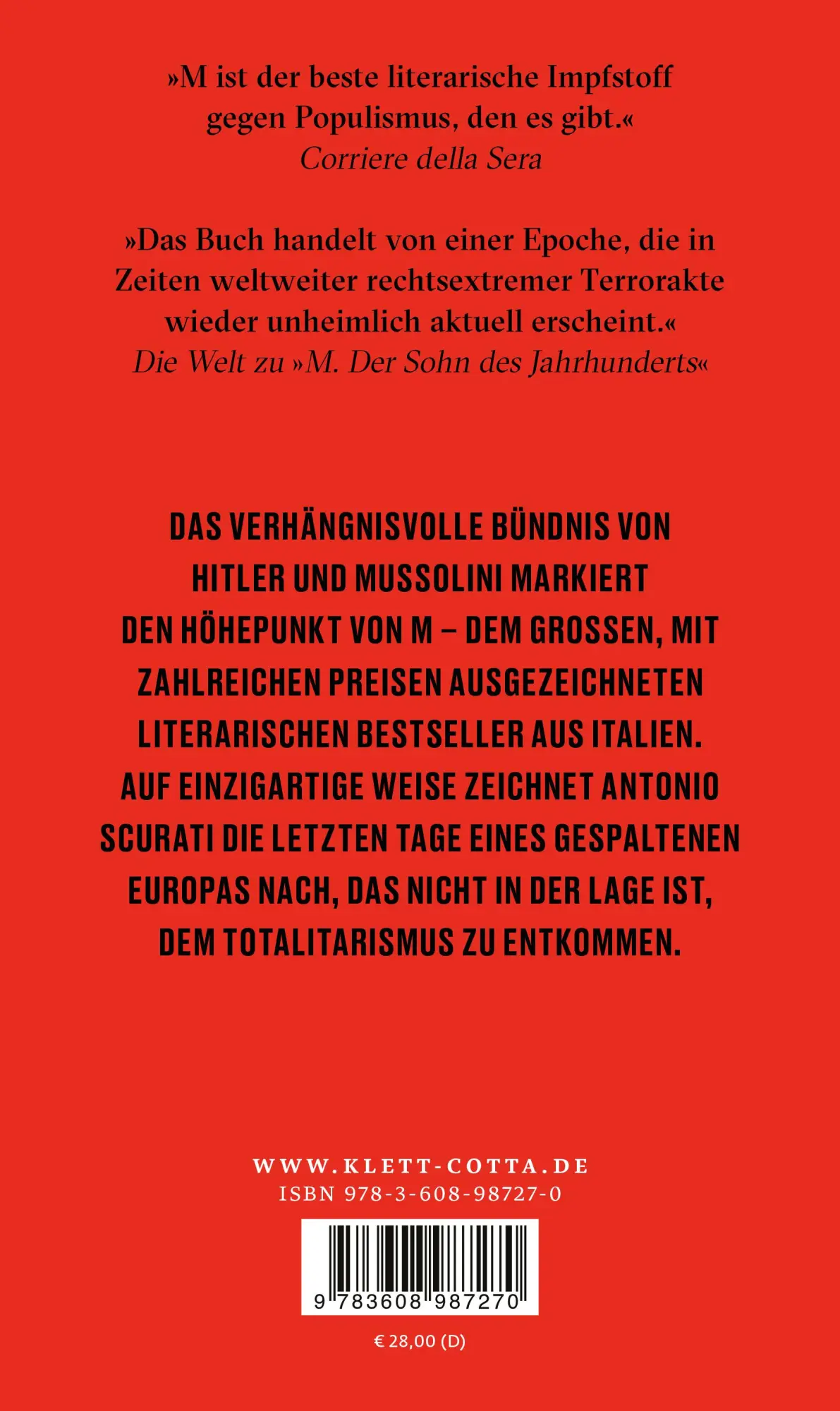 Rückseite: 9783608987270 | M. Die letzten Tage von Europa | Roman | Antonio Scurati | Buch | 2023