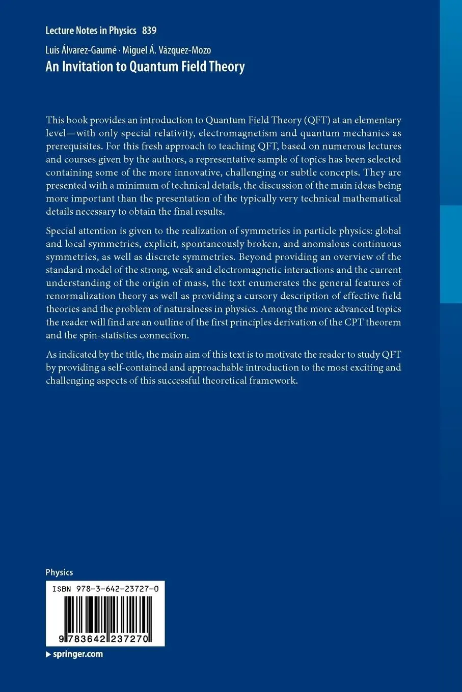 Rückseite: 9783642237270 | An Invitation to Quantum Field Theory | Miguel A. Vázquez-Mozo (u. a.)