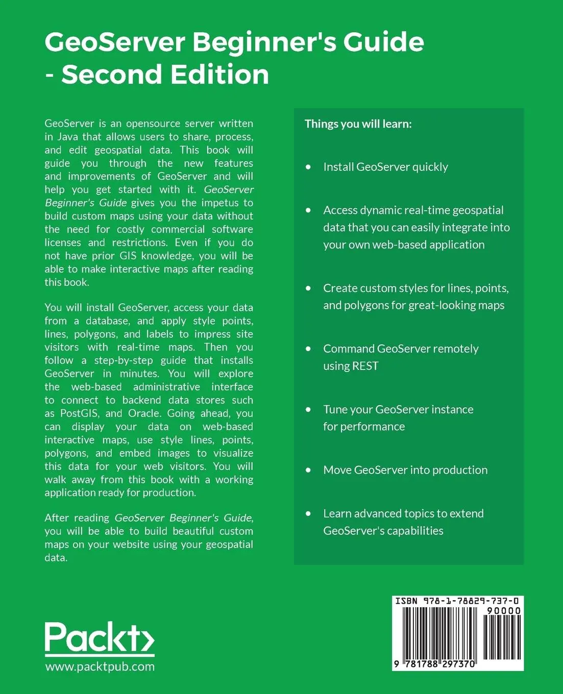 Rückseite: 9781788297370 | GeoServer Beginner's Guide. | Stefano Lacovella | Taschenbuch | 2017
