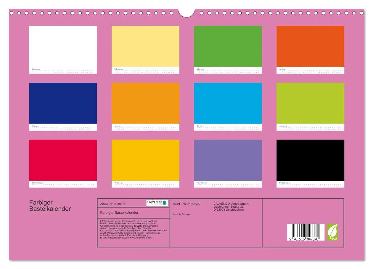 Bild: 9783516047370 | Farbiger Bastelkalender (Wandkalender 2026 DIN A3 quer), CALVENDO...