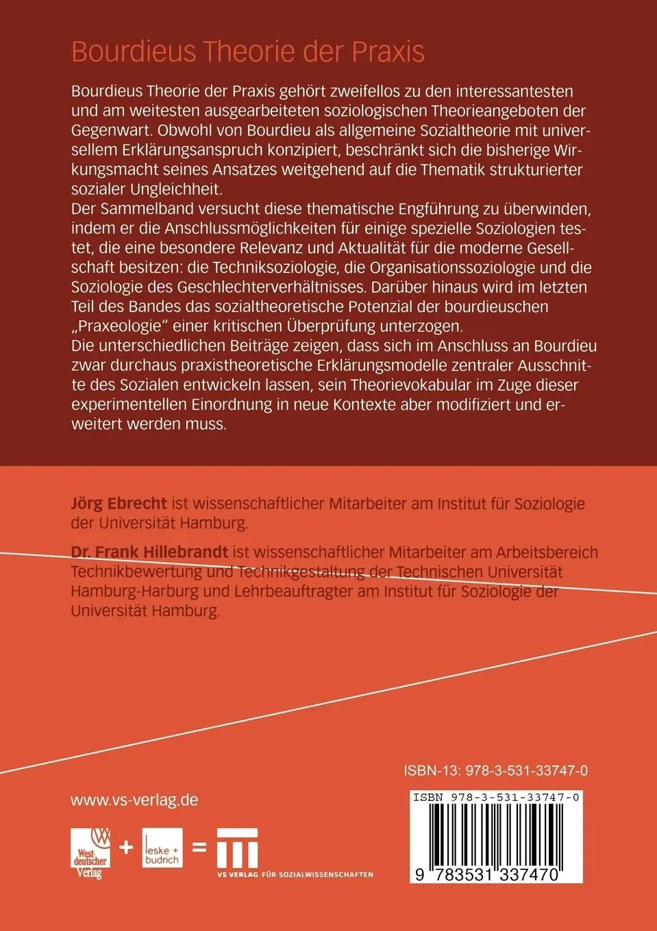 Rückseite: 9783531337470 | Bourdieus Theorie der Praxis | Frank Hillebrandt (u. a.) | Taschenbuch