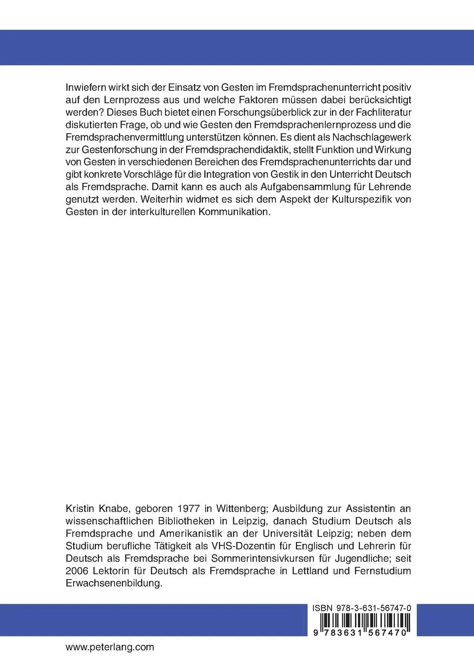 Rückseite: 9783631567470 | Fremdsprachen effektiver lernen mit Gestik? | Kristin Knabe | Buch